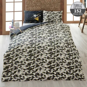روتختی تک نفره Turkaz 0152 – طرح زیره مکعبی سه‌بعدی مشکی/سفید/طوسی