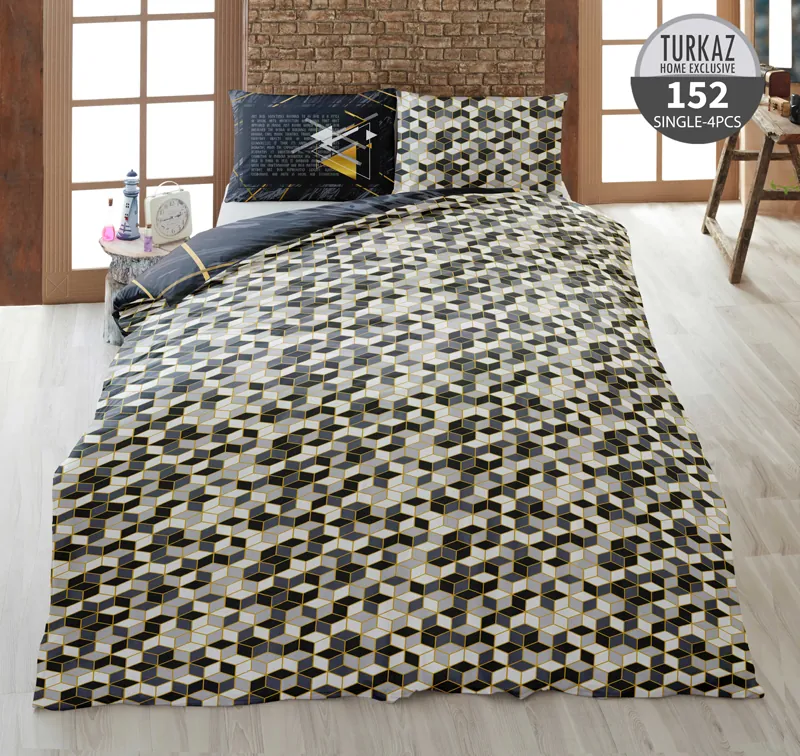 روتختی تک نفره Turkaz 0152 – طرح زیره مکعبی سه‌بعدی مشکی/سفید/طوسی
