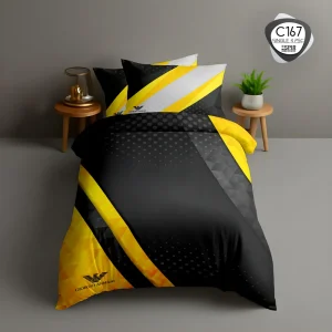 روتختی تک‌نفره اسپیر C167 طرح مدرن مشکی زرد با لحاف چاپ دیجیتال