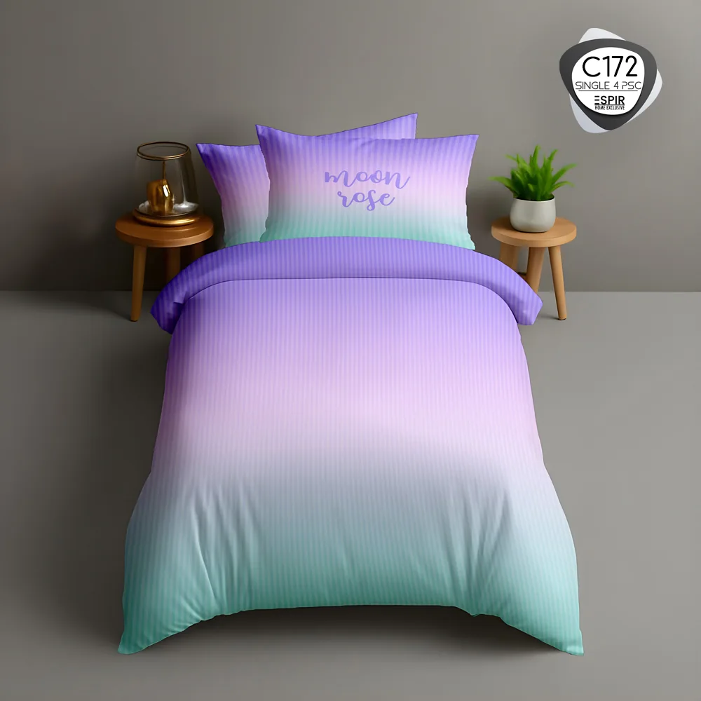 روتختی یک‌نفره اسپیر C172 طرح Moon Rose گرادیانی بنفش و فیروزه‌ای روی تخت