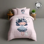 روتختی تکنفره اسپیر C175 طرح دخترانه فانتزی صورتی با نوشته Smile