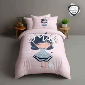 روتختی تک‌نفره اسپیر C175 طرح دخترانه فانتزی صورتی با نوشته Smile