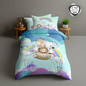 روتختی ESPIR تک‌نفره C117 طرح حیوانات در بالن با رنگین‌کمان – ست ۴ تکه