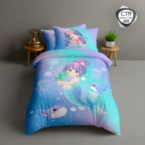 روتختی تک نفره ESPIR C119 طرح پری‌دریایی – ست ۴ تکه با ملحفه کش‌دار