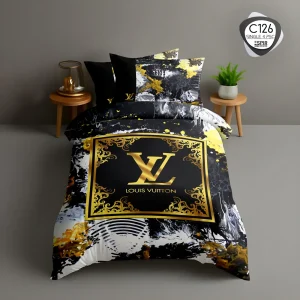 روتختی تک‌نفره ESPIR C126 طرح لویی ویتون مشکی طلایی؛ ست ۴ تکه