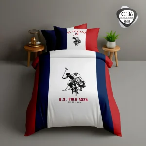 روتختی تک نفره ESPIR C136 طرح US Polo Assn قرمز، سرمه‌ای و سفید – ترکاز