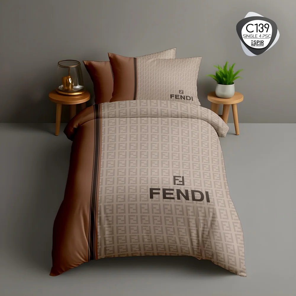 روتختی تک نفره ESPIR C139 طرح فندی Fendi با رنگ کرم و قهوه‌ای – ترکاز