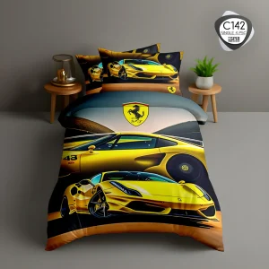 روتختی یک نفره ESPIR C142 طرح ماشین اسپرت زرد با ست کامل