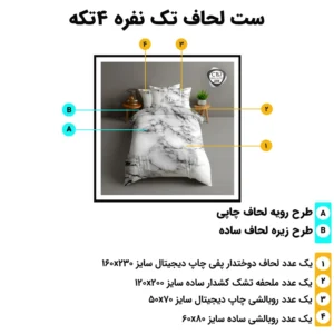 اجزای ست روتختی یک نفره 4 تکه ESPIR C157 و ابعاد استاندارد
