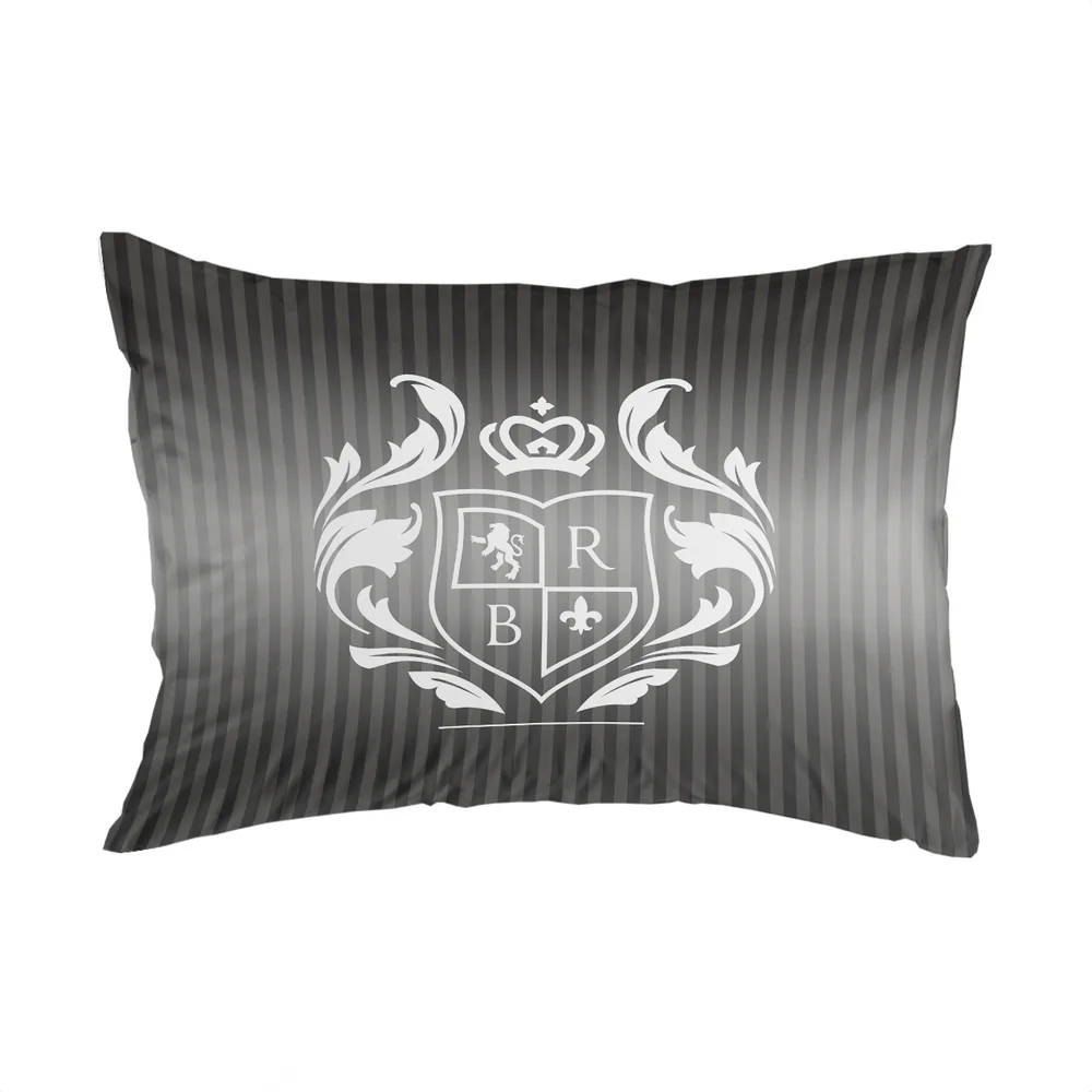 روبالشی طرح نشان سفید روی زمینه طوسی راه‌راه – ست لحاف تک‌نفره ESPIR C174