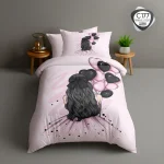 روتختی تکنفره اسپیر C177 طرح دخترانه فانتزی صورتی با بادکنکهای قلبی مشکی و صورتی