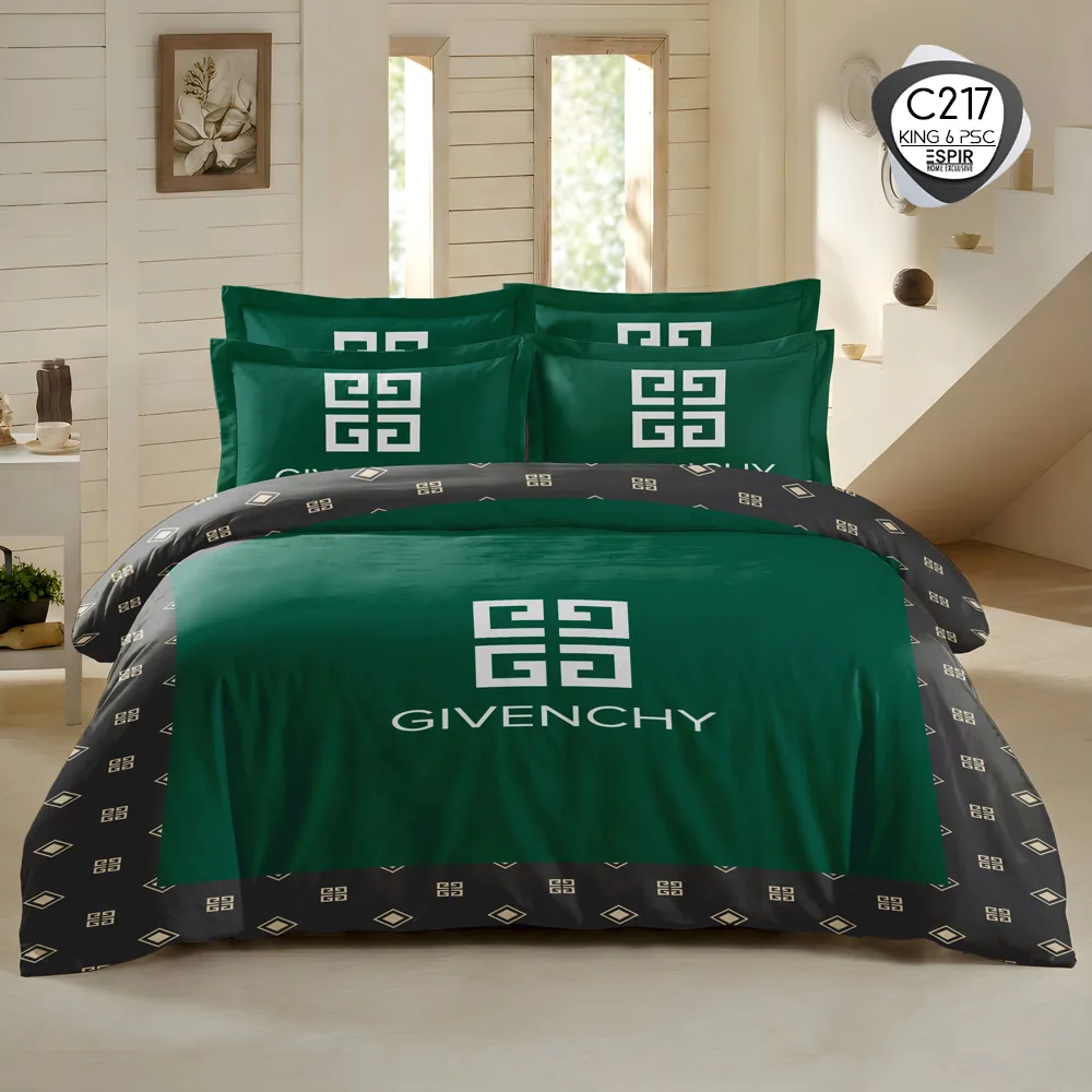 روتختی دو نفره طرح GIVENCHY با رنگ سبز خاص و طراحی لاکچری