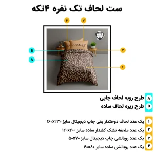 اینفوگرافی اجزا و ابعاد ست روتختی تک نفره ESPIR C118 (۴ تکه)