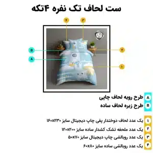مشخصات و ابعاد روتختی تک‌نفره ESPIR C125؛ ۴ تکه استاندارد