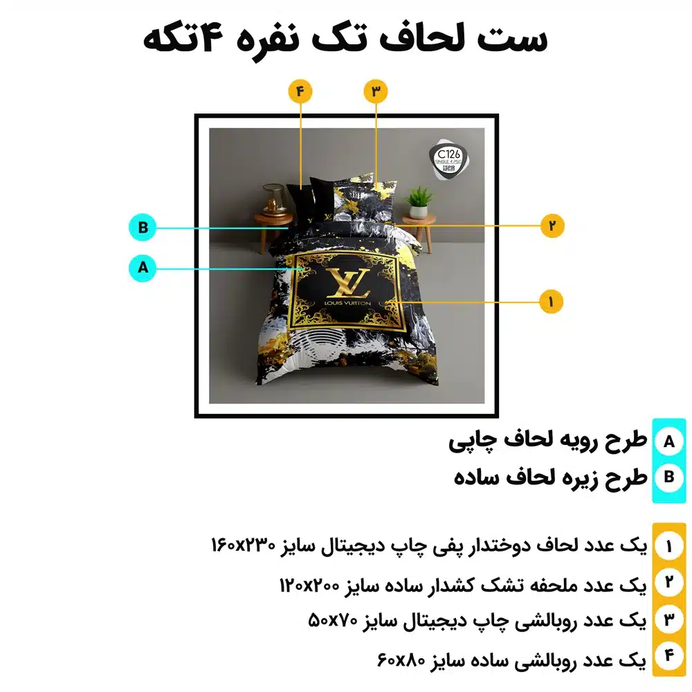 مشخصات و اجزای روتختی تک‌نفره ESPIR C126 چهار تکه