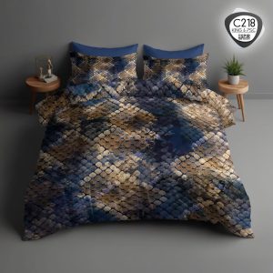 ست لحاف دونفره ترکاز مدل C218 با طرح لاکچری در رنگ‌های طلایی و سرمه‌ای