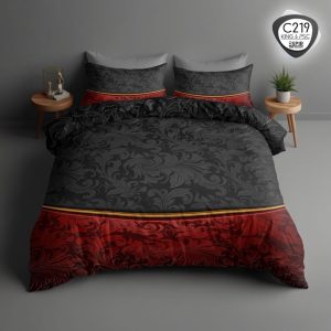 ست لحاف دونفره ترکاز مدل C219 با طرح کلاسیک مشکی قرمز