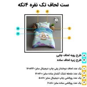 اینفوگرافی اجزای ست روتختی ESPIR تک‌نفره C117 (۴ تکه) با ابعاد دقیق