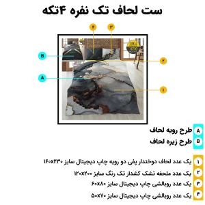 محتویات ست روتختی تک نفره ترکاز 1056 – ۴ تکه استاندارد با ابعاد دقیق