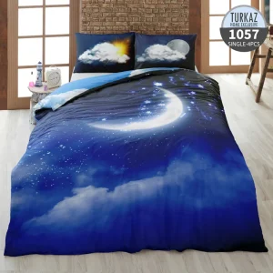 روتختی تک نفره ترکاز 1057 – طرح ماه و ستاره در شب، چاپ دیجیتال دورویه