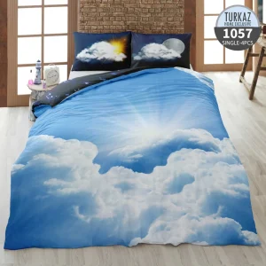 روتختی تک نفره ترکاز 1057 – طرح روز آفتابی در آسمان آبی، رویه لحاف دورویه با چاپ دیجیتال