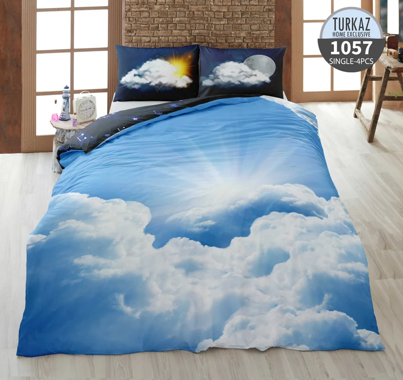 روتختی تک نفره ترکاز 1057 – طرح روز آفتابی در آسمان آبی، رویه لحاف دورویه با چاپ دیجیتال