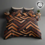 ست لحاف دو نفره اسپیر C268 با طرح هندسی قهوهای و نارنجی روی زمینه مشکی