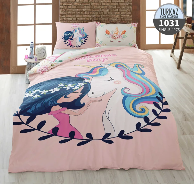 ست روتختی تک نفره ترکاز مدل 1031 – طرح یونیکورن صورتی، رویه لحاف