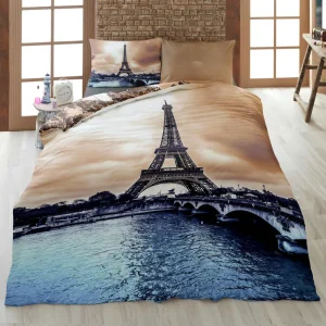 روتختی تک‌نفره ترکاز 1082 طرح برج ایفل – نمای روبه‌رو با لحاف دورویه و پل روی رود سن