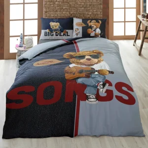 روتختی تک‌نفره ترکاز 1105 طرح خرس نوازنده گیتار با چاپ دیجیتال دورویه