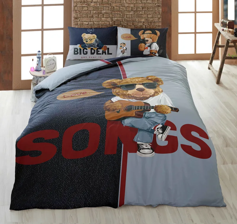 روتختی تک‌نفره ترکاز 1105 طرح خرس نوازنده گیتار با چاپ دیجیتال دورویه