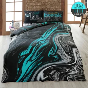 طرف زیرِ روتختی تک‌نفره ترکاز 1111 طرح Break Rules با خطوط فیروزه‌ای و مشکی – چاپ دیجیتال دورویه