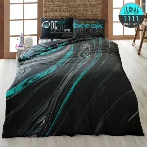 روتختی تک‌نفره ترکاز 1111 طرح Break Rules با زمینه مشکی و خطوط فیروزه‌ای
