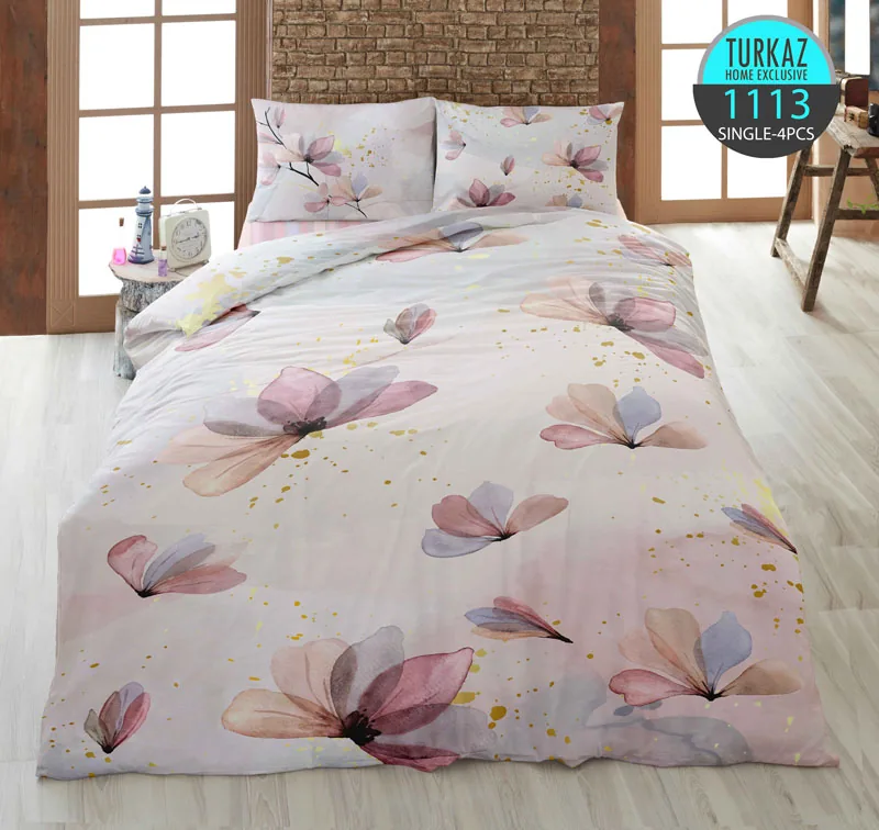 روتختی تک‌نفره ترکاز 1113 طرح گل‌های آبرنگی با متن You Are My Happy – چاپ دیجیتال دورویه