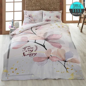 روتختی تک‌نفره ترکاز 1113 طرح گل‌های آبرنگی با متن You Are My Happy – چاپ دیجیتال دورویه