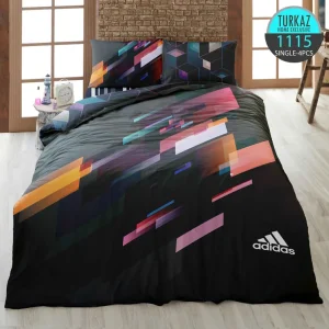 روتختی تک‌نفره ترکاز 1115 طرح آدیداس با زمینه مشکی و هندسی رنگارنگ – چاپ دیجیتال دورویه