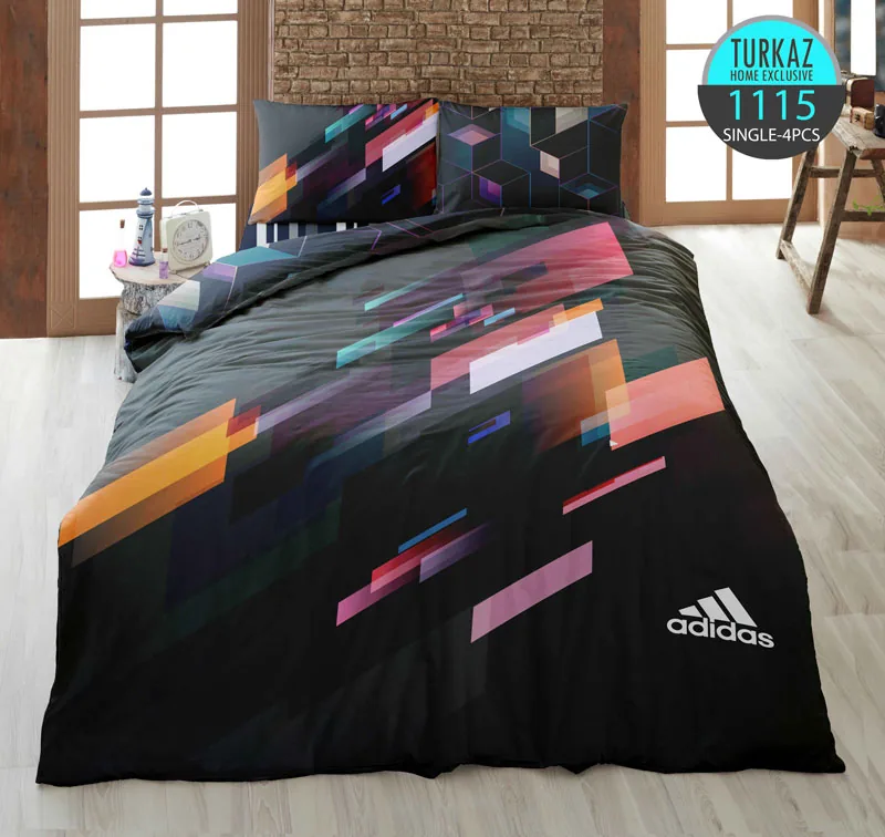 روتختی تک‌نفره ترکاز 1115 طرح آدیداس با زمینه مشکی و هندسی رنگارنگ – چاپ دیجیتال دورویه