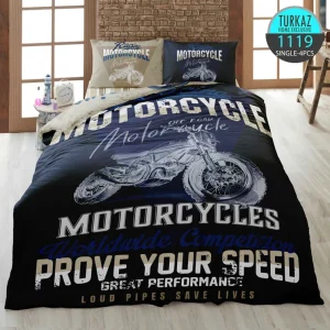 روتختی یک‌نفره ترکاز 1119 طرح موتور سیکلت، زمینه مشکی، چاپ باکیفیت و تیترهای تایپوگرافی
