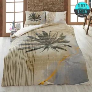 روتختی تک‌نفره ترکاز 1126 طرح برگ مینیمال با رنگ‌های روشن و چاپ دیجیتال
