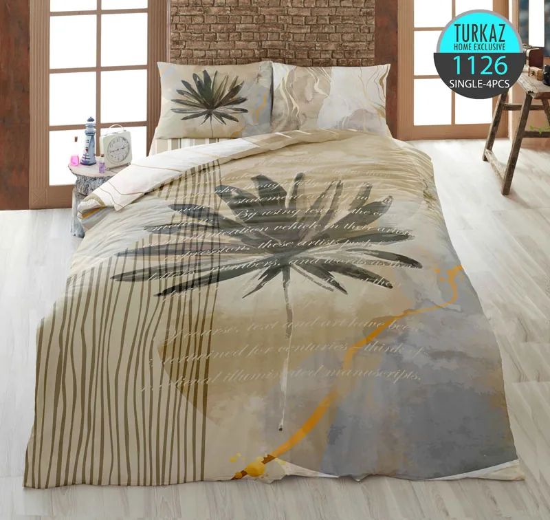 روتختی تک‌نفره ترکاز 1126 طرح برگ مینیمال با رنگ‌های روشن و چاپ دیجیتال