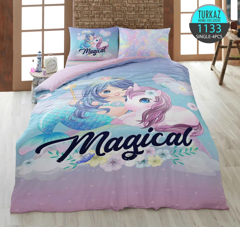 روتختی تک نفره ترکاز 1133 طرح پری دریایی و یونیکورن – چاپ دیجیتال رویه لحاف