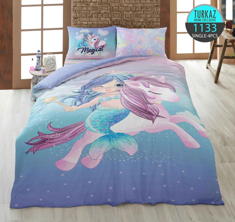 روتختی تک نفره ترکاز 1133 – طرح پشت لحاف Magical با رنگ‌های پاستلی آرام