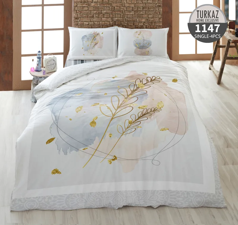 روتختی تک نفره ترکاز مدل 1147 طرح طلایی مدرن - نمای رویه لحاف