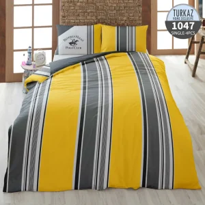 روتختی تک‌نفره ترکاز 1047 – طرح زیرِ لحاف راه‌راه زرد و طوسی
