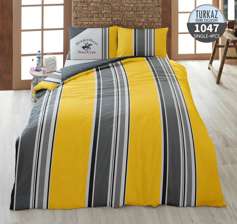 روتختی تک‌نفره ترکاز 1047 – طرح زیرِ لحاف راه‌راه زرد و طوسی