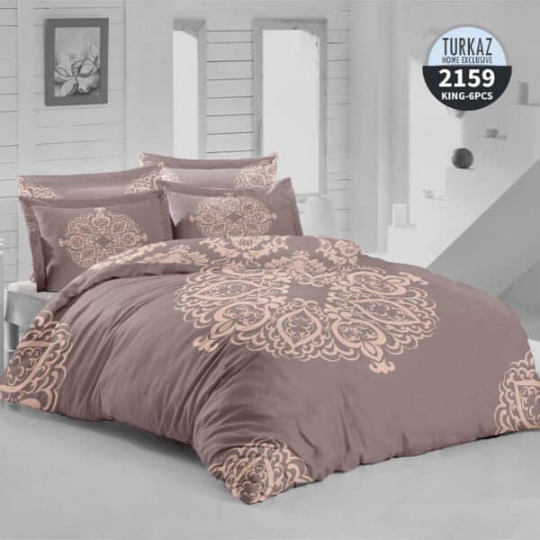ست روتختی دونفره ترکاز مدل 2159 با طرح کلاسیک و رنگ شکلاتی
