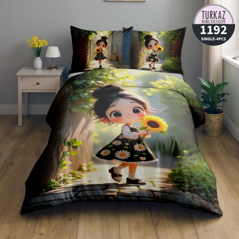 طرح دیگری از لحاف ترکاز مدل 1192، دختر با گل آفتابگردان در فضای طبیعی