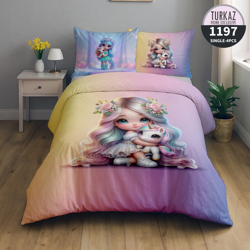 روتختی دخترانه تک نفره با طرح دخترک فانتزی و رنگ‌های پاستلی نام تصویر سوم: turkaz-single-1197-image3.jpg