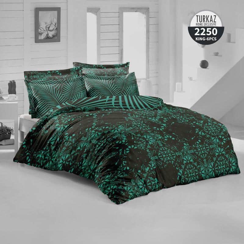 طرح دوم لحاف ترکاز مدل 2250 با طراحی جنگلی سبز بر زمینه مشکی