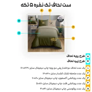 معرفی اجزای ست ۵ تکه روتختی ترکاز مدل 1205 با چاپ دیجیتال و پارچه مرغوب